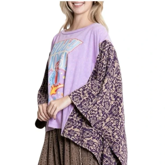 Custom Billy Joel Upcycled Kantha Graphic Tee / Boho Tunic Top - Picture 2 of 3